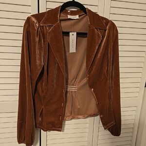 NWT Sophie Rue Leather Red Velvet Blazer Jacket – Size XS